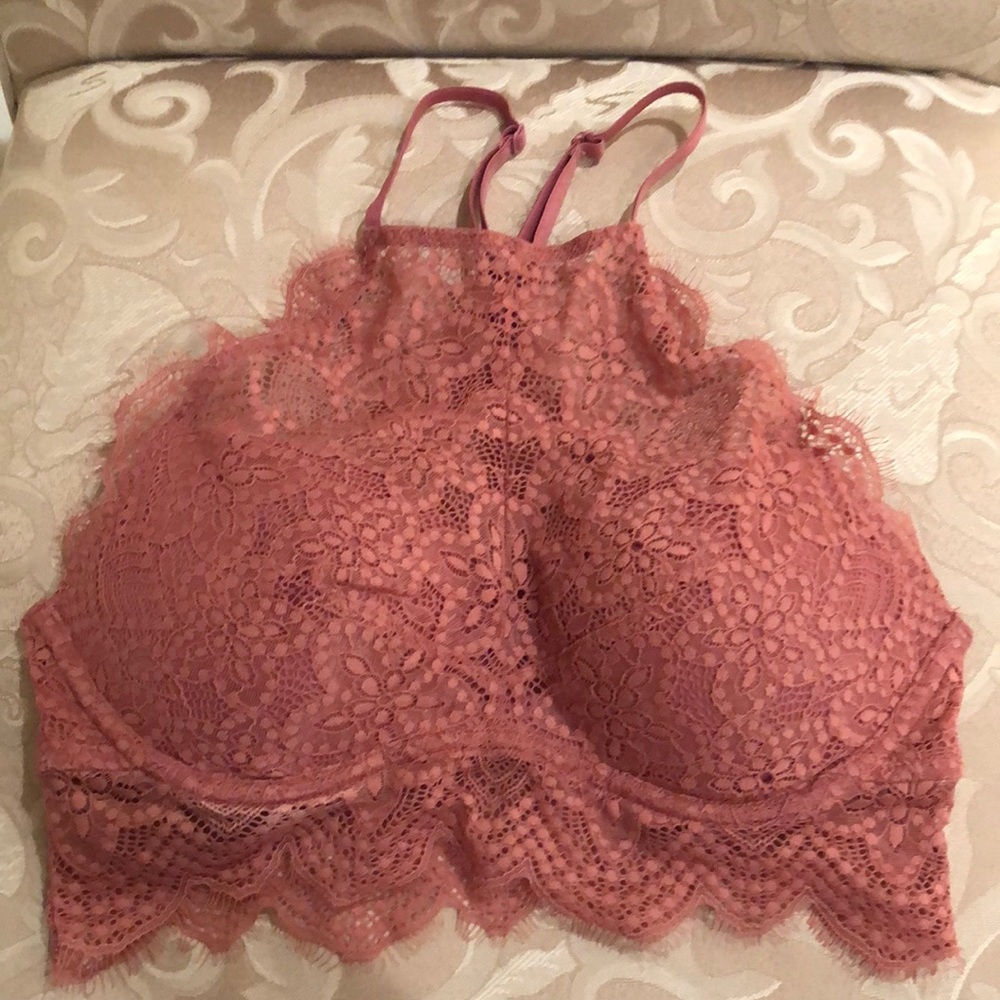VS Pink Lace High Neck Padded Bralette